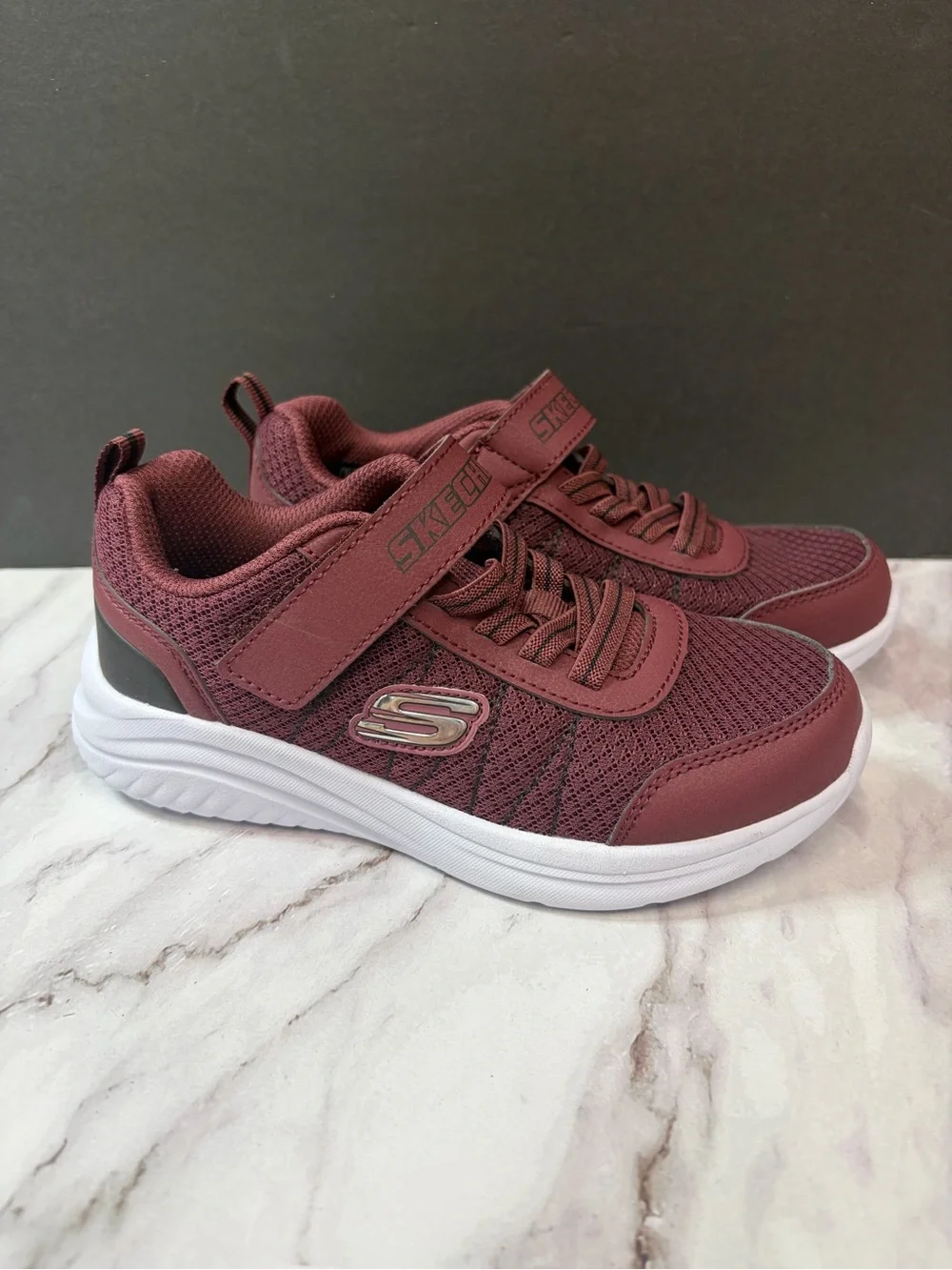 Skechers Kids Burgundy Mesh Athletic Sneakers with White Outsole